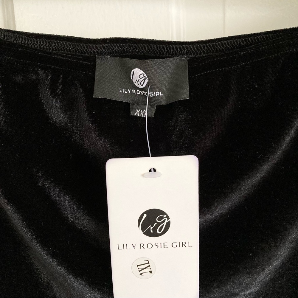 NWT Lily Rosie Girl Black Velvet Off Shoulder Dress, Women’s Size Large Goth - Picture 4 of 4